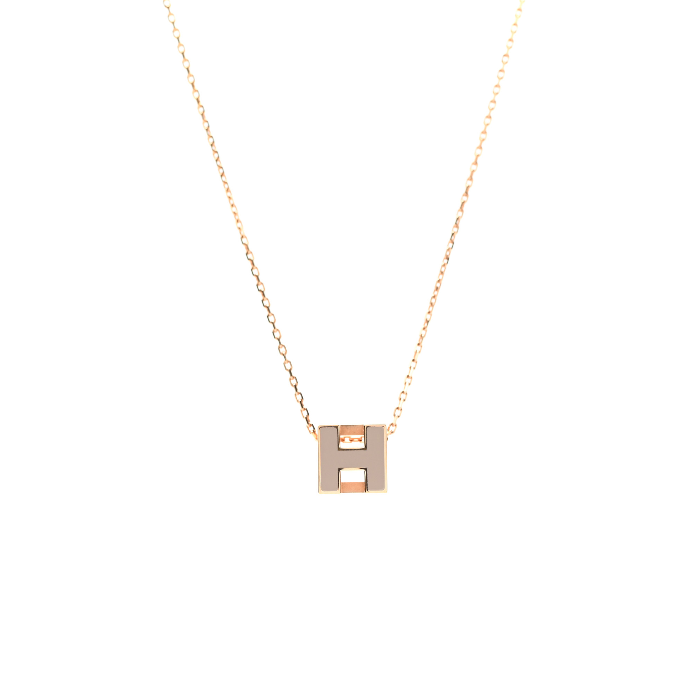 H**mes rose gold lacquered cage d''h necklace marron glace